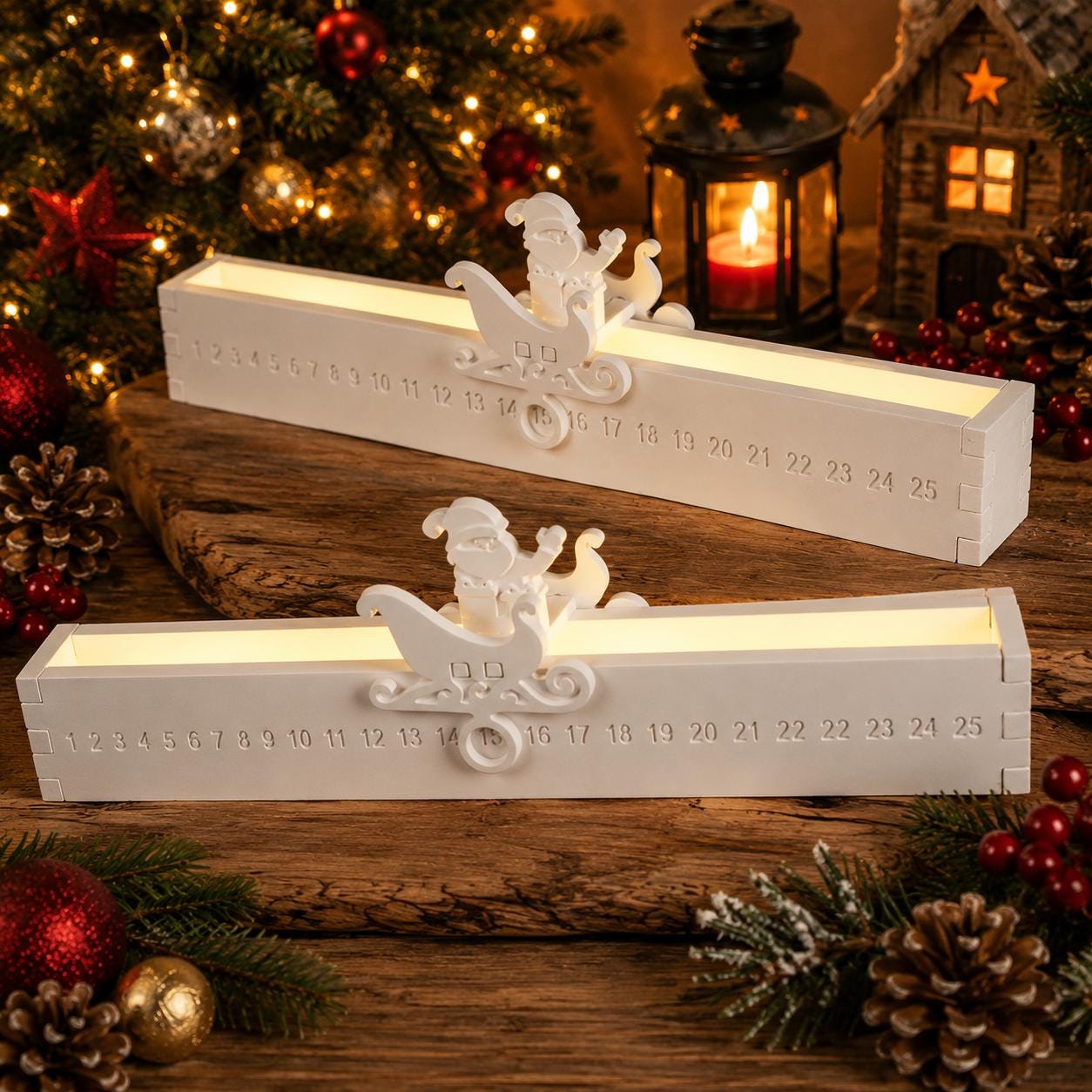 Silikon Gießform Adventskalender mit Weihnachtsmann & Schlitten | Countdown-Kalender | Resin, Epoxidharz, Raysin, Keraflott