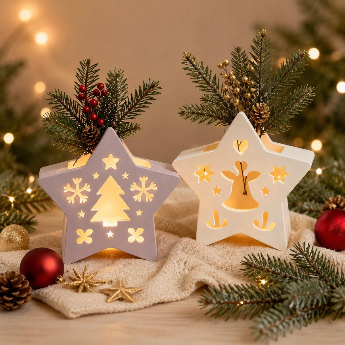 Silikonform Weihnachtsstern 5-teilig – Stern Gießform mit Engel, Wichtel, Schneeflocke und Tannenbaum – für Raysin und Keraflott