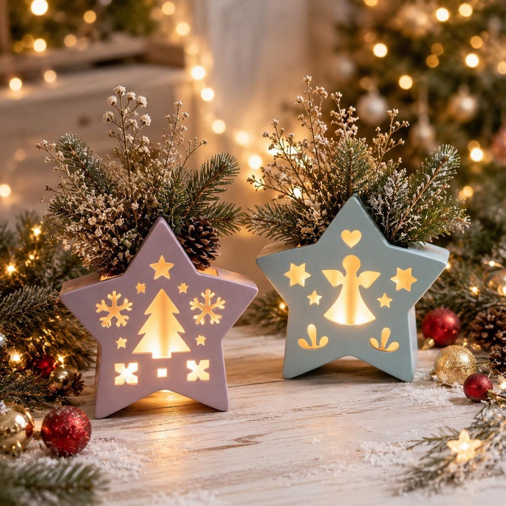 Silikonform Weihnachtsstern 5-teilig – Stern Gießform mit Engel, Wichtel, Schneeflocke und Tannenbaum – für Raysin und Keraflott