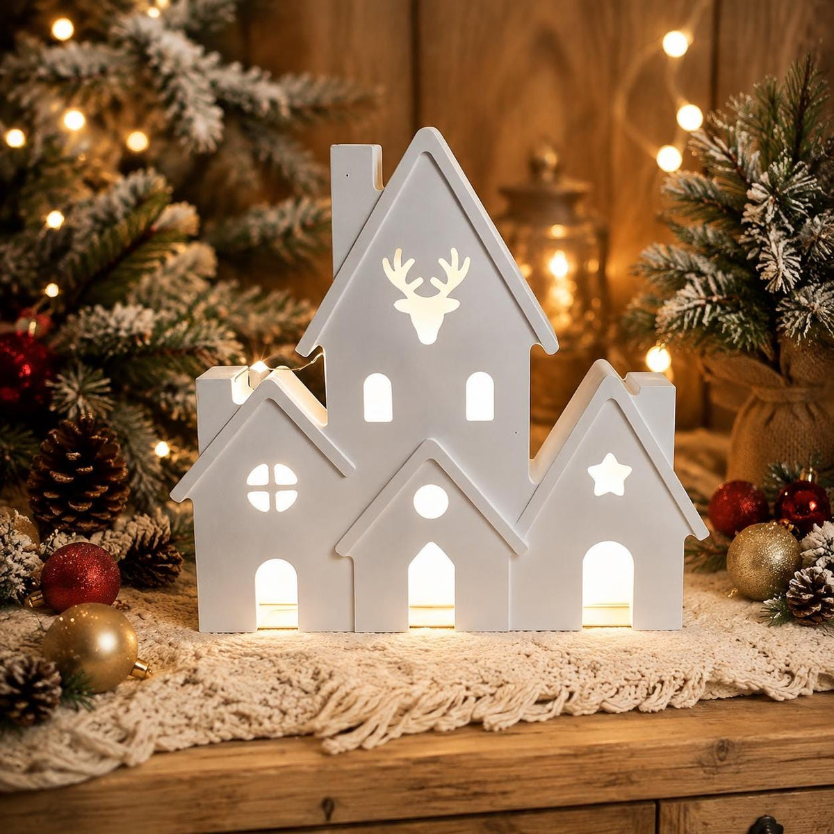 Silikonform Weihnachtshäuser 2-teilig – Gießform Häuserzeile mit Hirsch – Lichthaus für Raysin, Keraflott, Gips und Beton