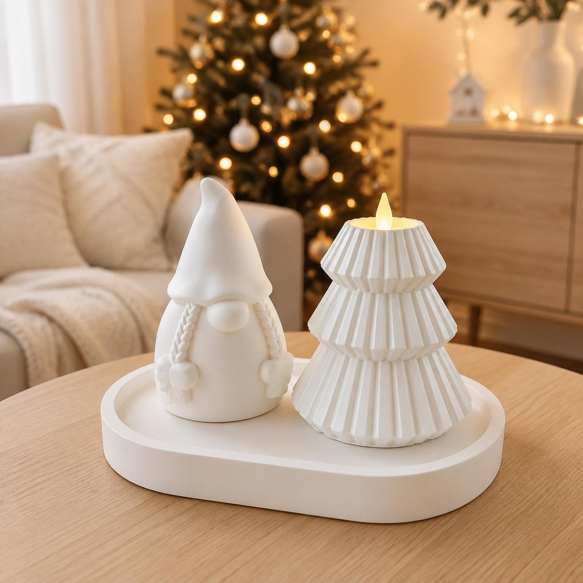 Silikonformen-Set Weihnachten  Wichtel, Tannenbaum-Kerzenhalter und Tablett  3er Set, Gießformen für Raysin, Keraflott, Gips