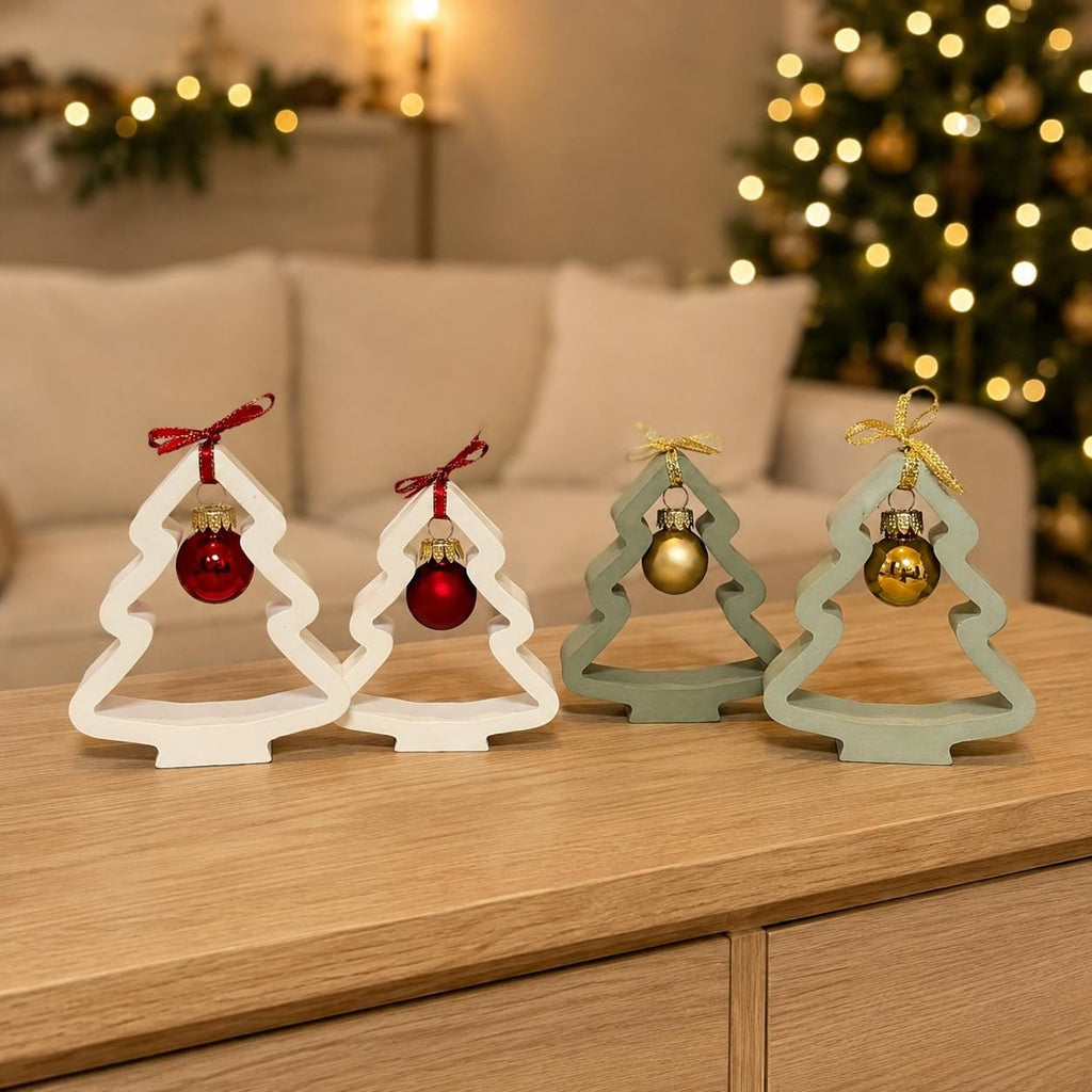 4er Silikonformen-Set Weihnachten – 2 Tannenbäume, Kerzenhalter und Tablett – Gießformen für Raysin, Keraflott und Gips