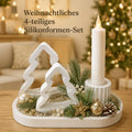 4er Silikonformen-Set Weihnachten  2 Tannenbäume, Kerzenhalter und Tablett  Gießformen für Raysin, Keraflott und Gips