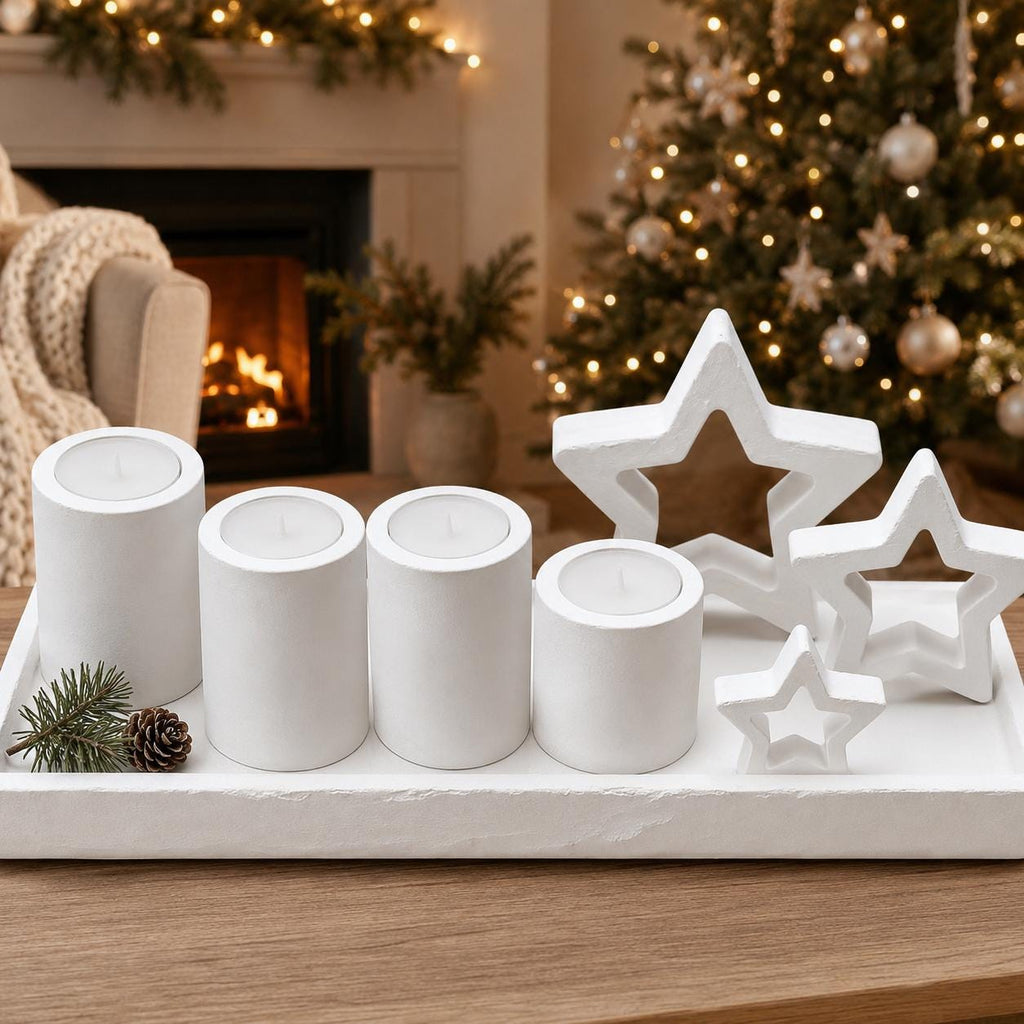 Silikonformen Advent 8er-Set  Kerzenhalter, Sterne und Tablett  Weihnachts-Gießformen für Raysin, Keraflott und Gips