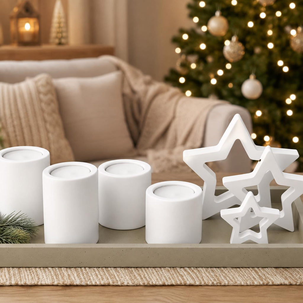 Silikonformen Advent 8er-Set  Kerzenhalter, Sterne und Tablett  Weihnachts-Gießformen für Raysin, Keraflott und Gips