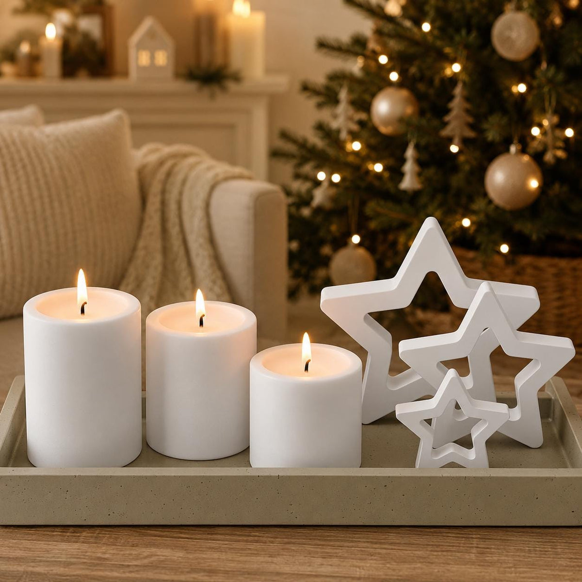 Silikonformen Advent 8er-Set – Kerzenhalter, Sterne und Tablett – Weihnachts-Gießformen für Raysin, Keraflott und Gips