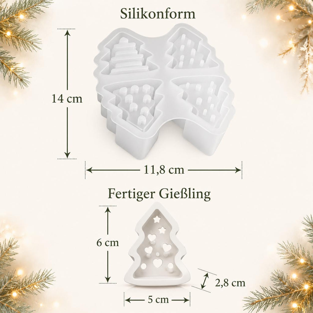 Silikonform Tannenbaum Kerzenhalter 4 Motive  Weihnachtsdeko Gießform für Raysin, Keraflott, Gips und Kreativbeton