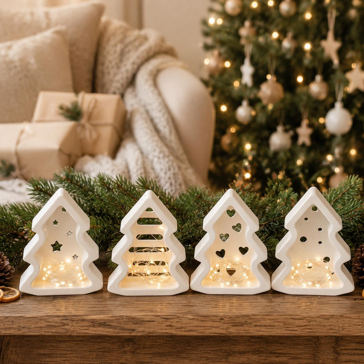 Silikonform Tannenbaum Kerzenhalter 4 Motive – Weihnachtsdeko Gießform für Raysin, Keraflott, Gips und Kreativbeton