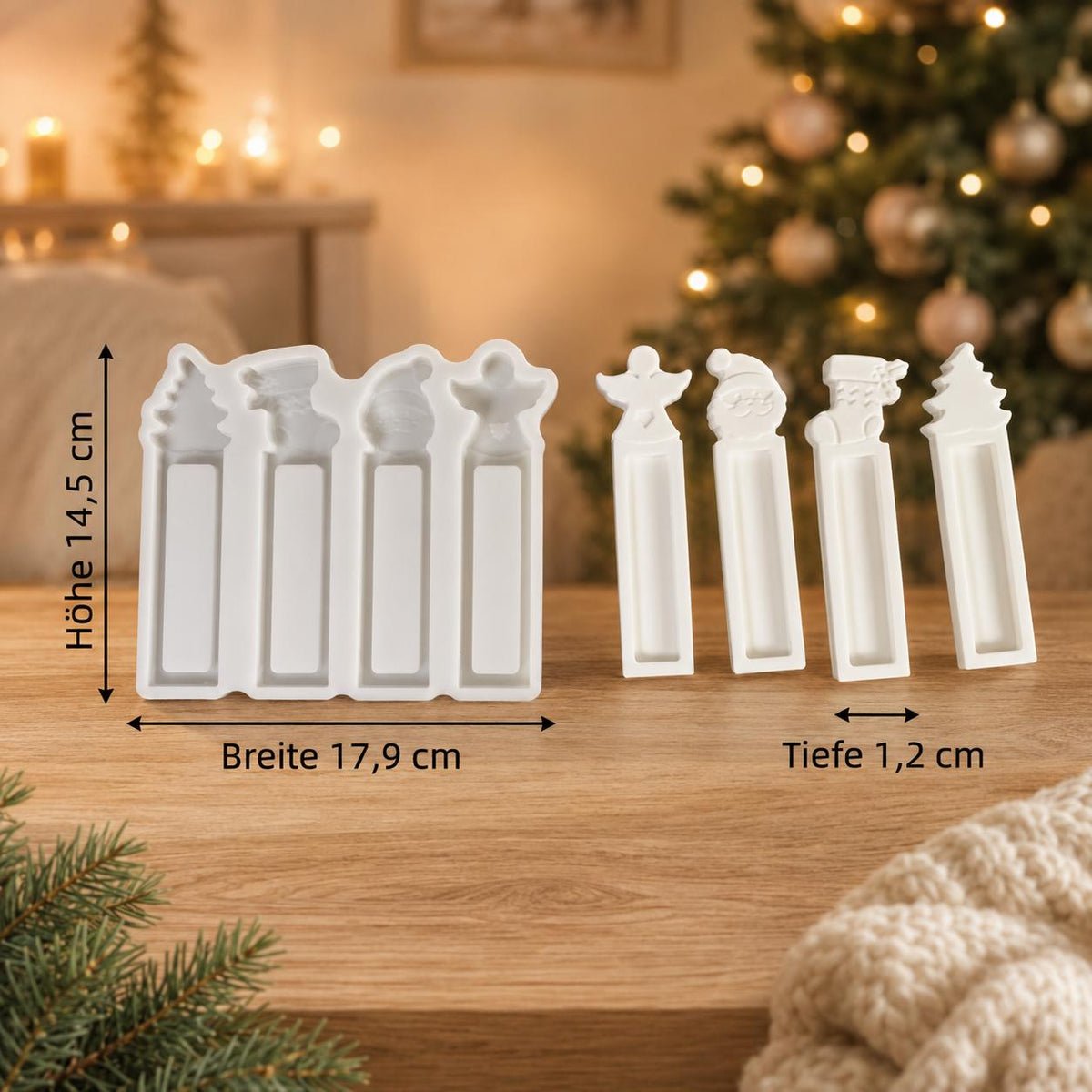 Silikonform Geldgeschenk Weihnachten  4 Motive mit Engel, Weihnachtsmann, Tannenbaum und Strumpf  Gießform für Raysin