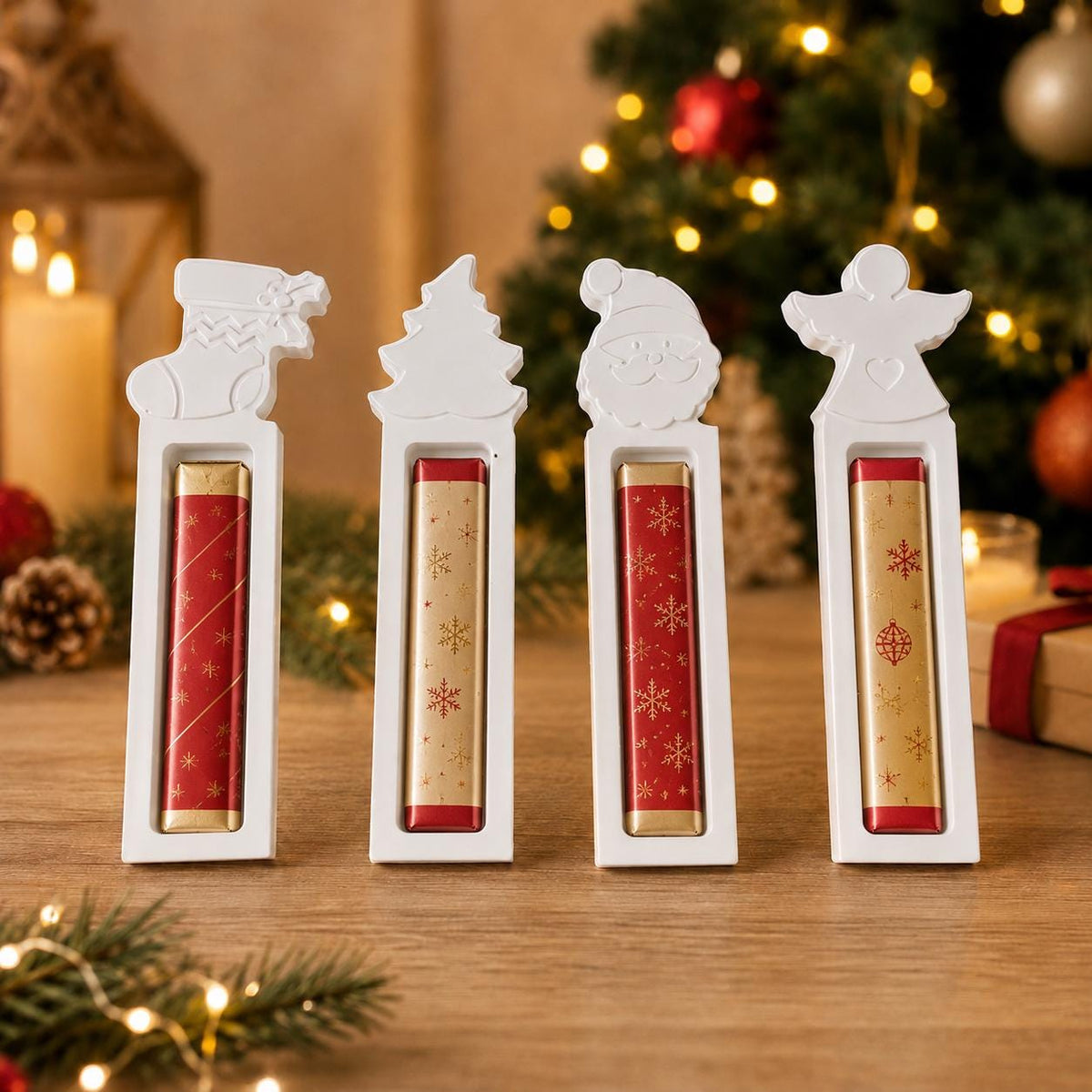 Silikonform Geldgeschenk Weihnachten  4 Motive mit Engel, Weihnachtsmann, Tannenbaum und Strumpf  Gießform für Raysin