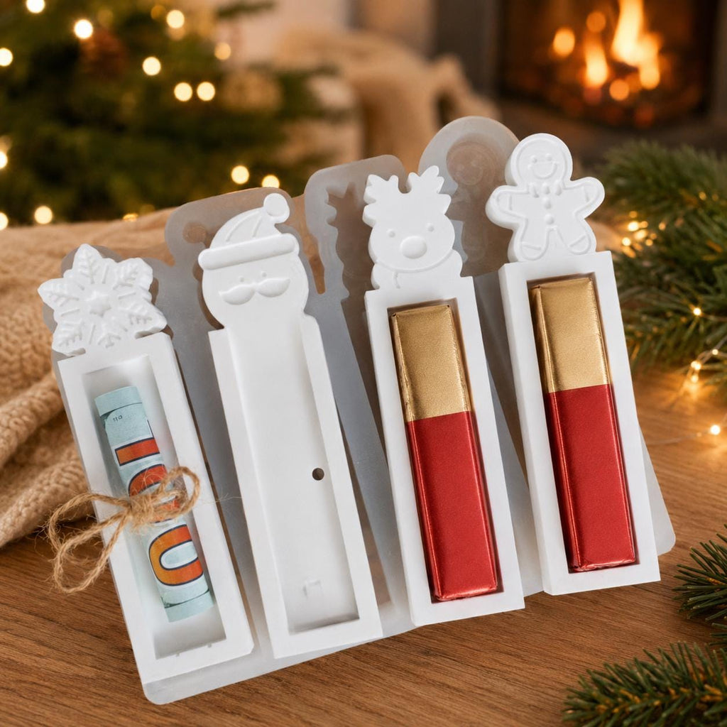 Silikonform Geldgeschenk Weihnachten – Gießform für Schokoriegel und Geldscheine – 4 Weihnachtsmotive