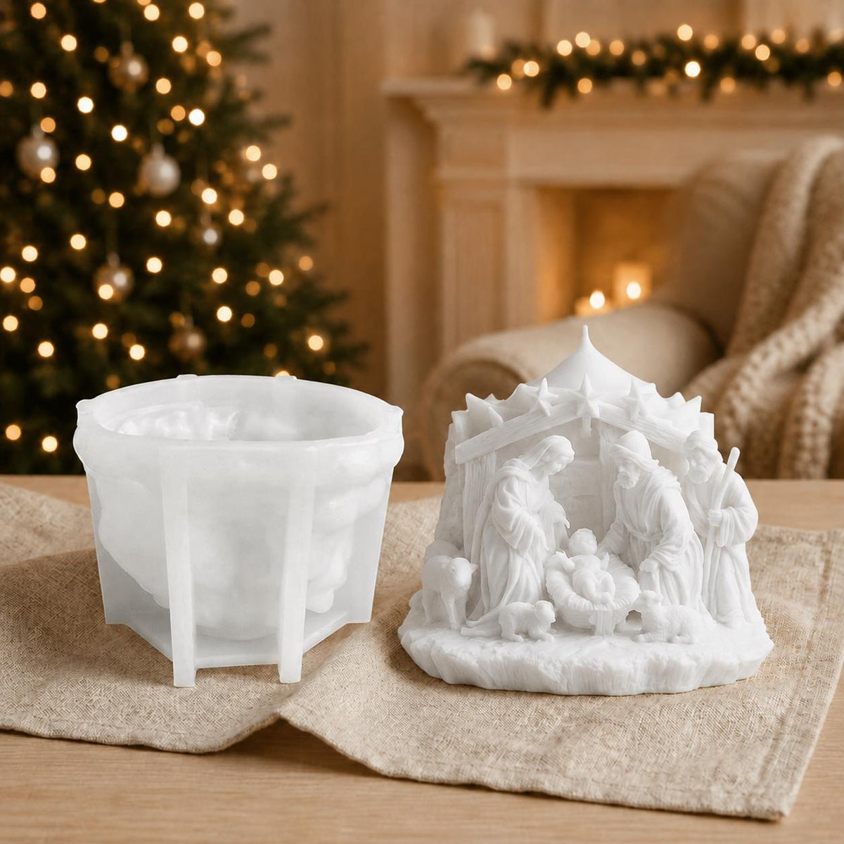 Silikonform Weihnachtskrippe 3D  Gießform Krippe mit Figuren  Weihnachtsdeko für Raysin, Keraflott, Gips und Wachs