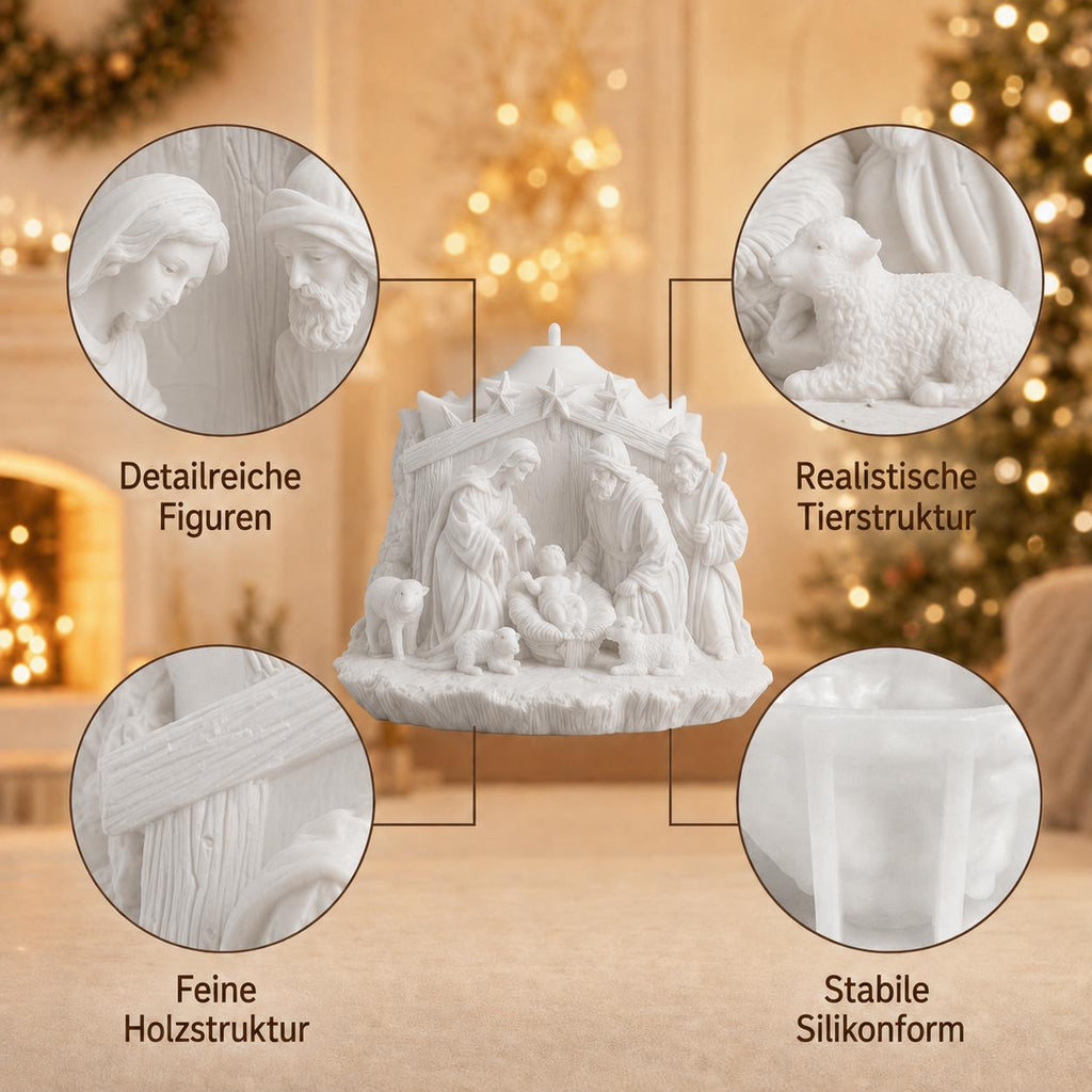 Silikonform Weihnachtskrippe 3D  Gießform Krippe mit Figuren  Weihnachtsdeko für Raysin, Keraflott, Gips und Wachs