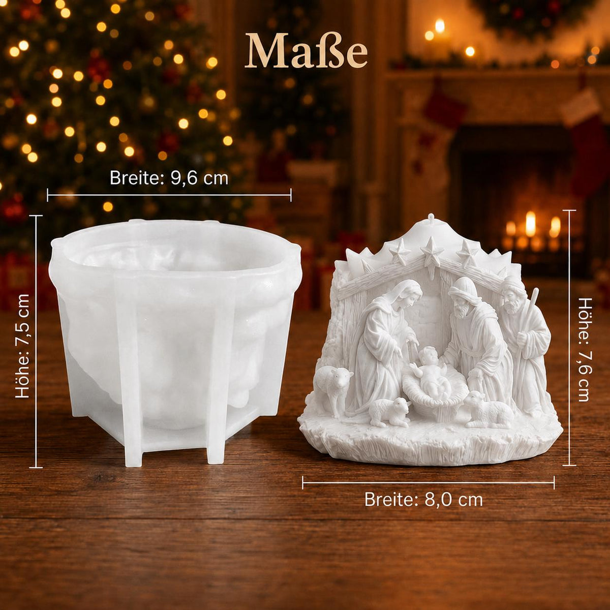 Silikonform Weihnachtskrippe 3D  Gießform Krippe mit Figuren  Weihnachtsdeko für Raysin, Keraflott, Gips und Wachs