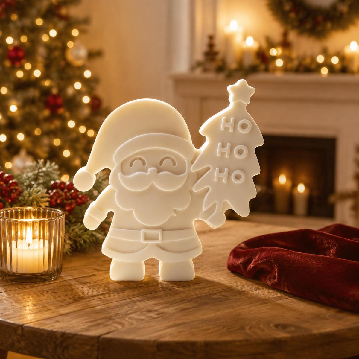 Silikonform Weihnachtsmann mit Tannenbaum  2-fach Gießform HO HO HO für Raysin, Keraflott, Gips und Weihnachtsdeko
