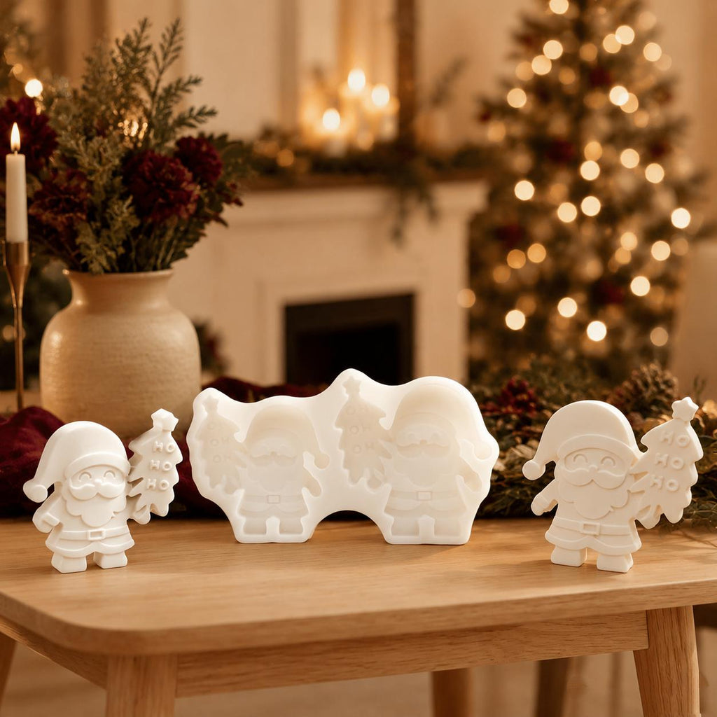 Silikonform Weihnachtsmann mit Tannenbaum  2-fach Gießform HO HO HO für Raysin, Keraflott, Gips und Weihnachtsdeko