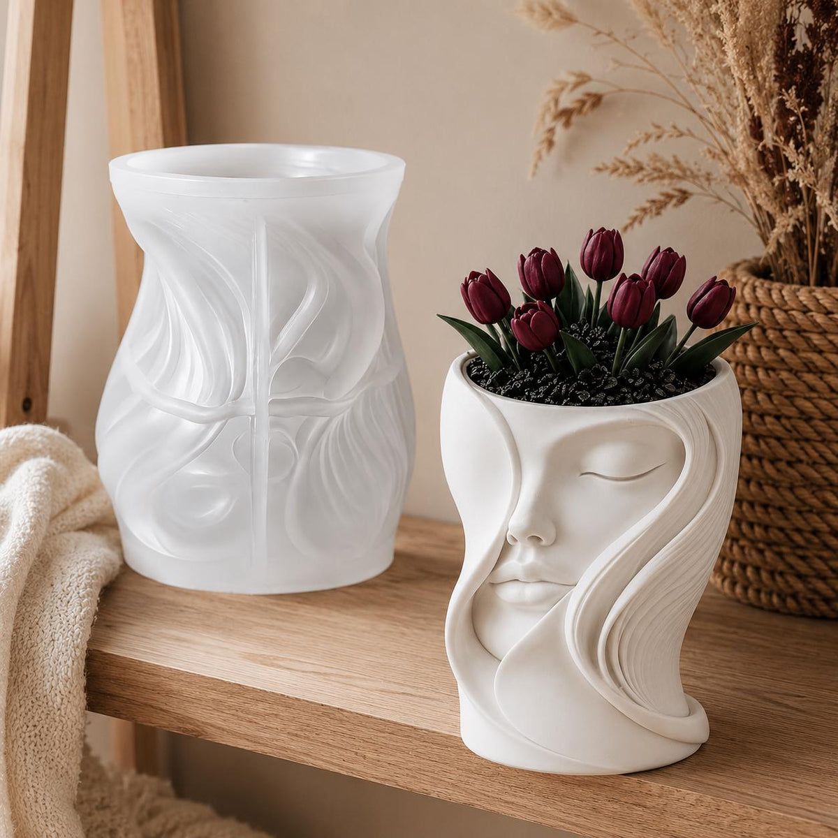 Silikonform Gesichtsvase – Gießform Frauenkopf für Raysin, Keraflott, Gips und Kreativ-Beton