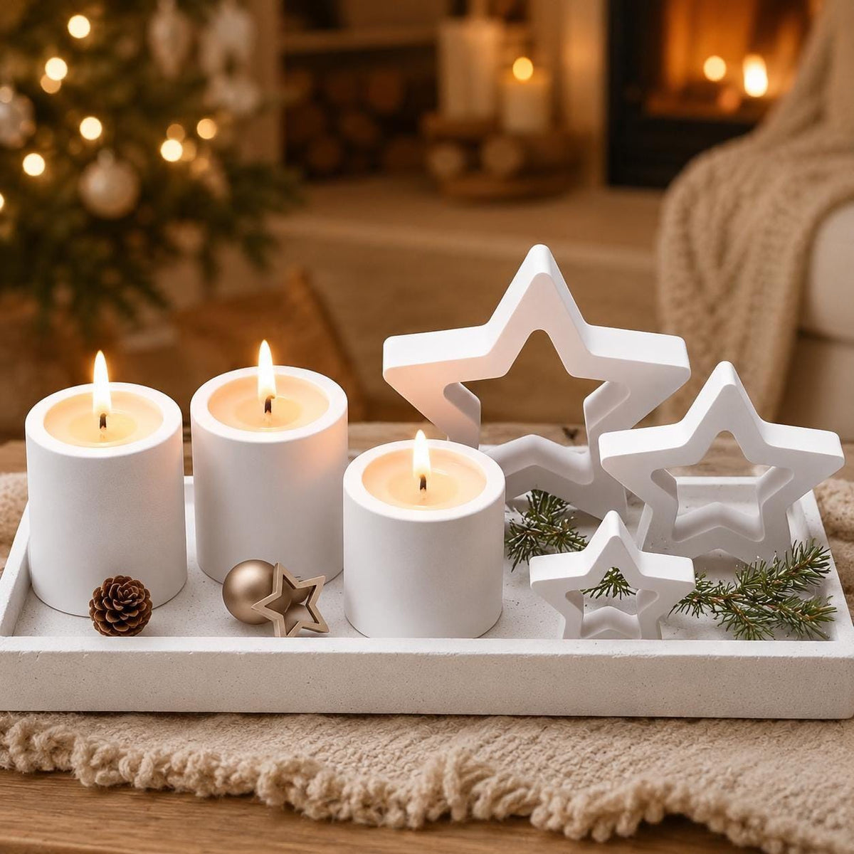 Silikonformen Advent 8er-Set  Kerzenhalter, Sterne und Tablett  Weihnachts-Gießformen für Raysin, Keraflott und Gips