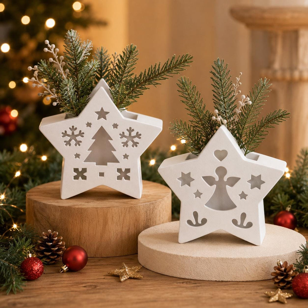 Silikonform Weihnachtsstern 5-teilig – Stern Gießform mit Engel, Wichtel, Schneeflocke und Tannenbaum – für Raysin und Keraflott