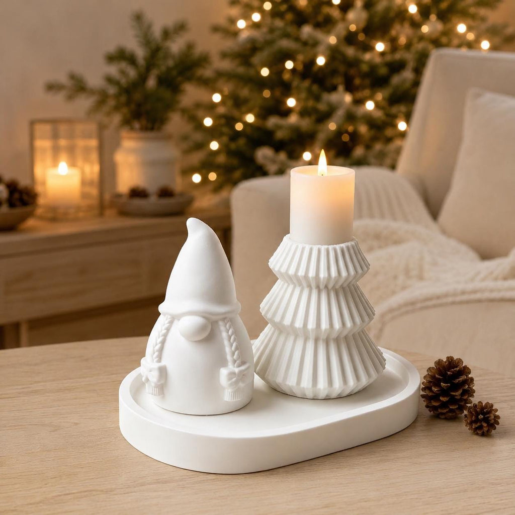 Silikonformen-Set Weihnachten  Wichtel, Tannenbaum-Kerzenhalter und Tablett  3er Set, Gießformen für Raysin, Keraflott, Gips