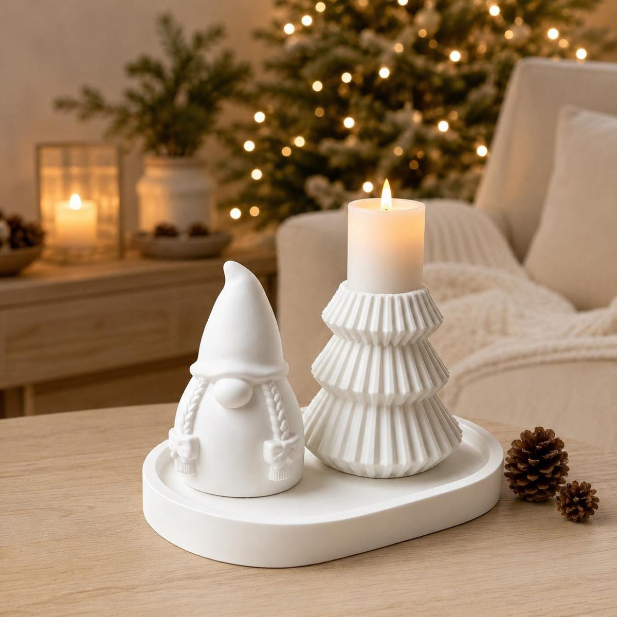 Silikonformen-Set Weihnachten  Wichtel, Tannenbaum-Kerzenhalter und Tablett  3er Set, Gießformen für Raysin, Keraflott, Gips