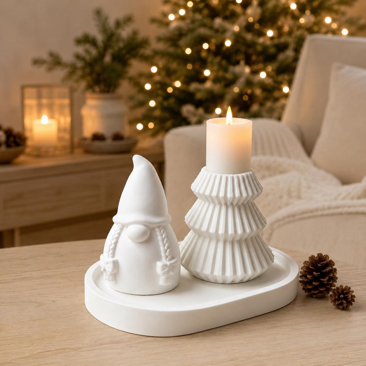 Silikonformen-Set Weihnachten – Wichtel, Tannenbaum-Kerzenhalter und Tablett – 3er Set, Gießformen für Raysin, Keraflott, Gips