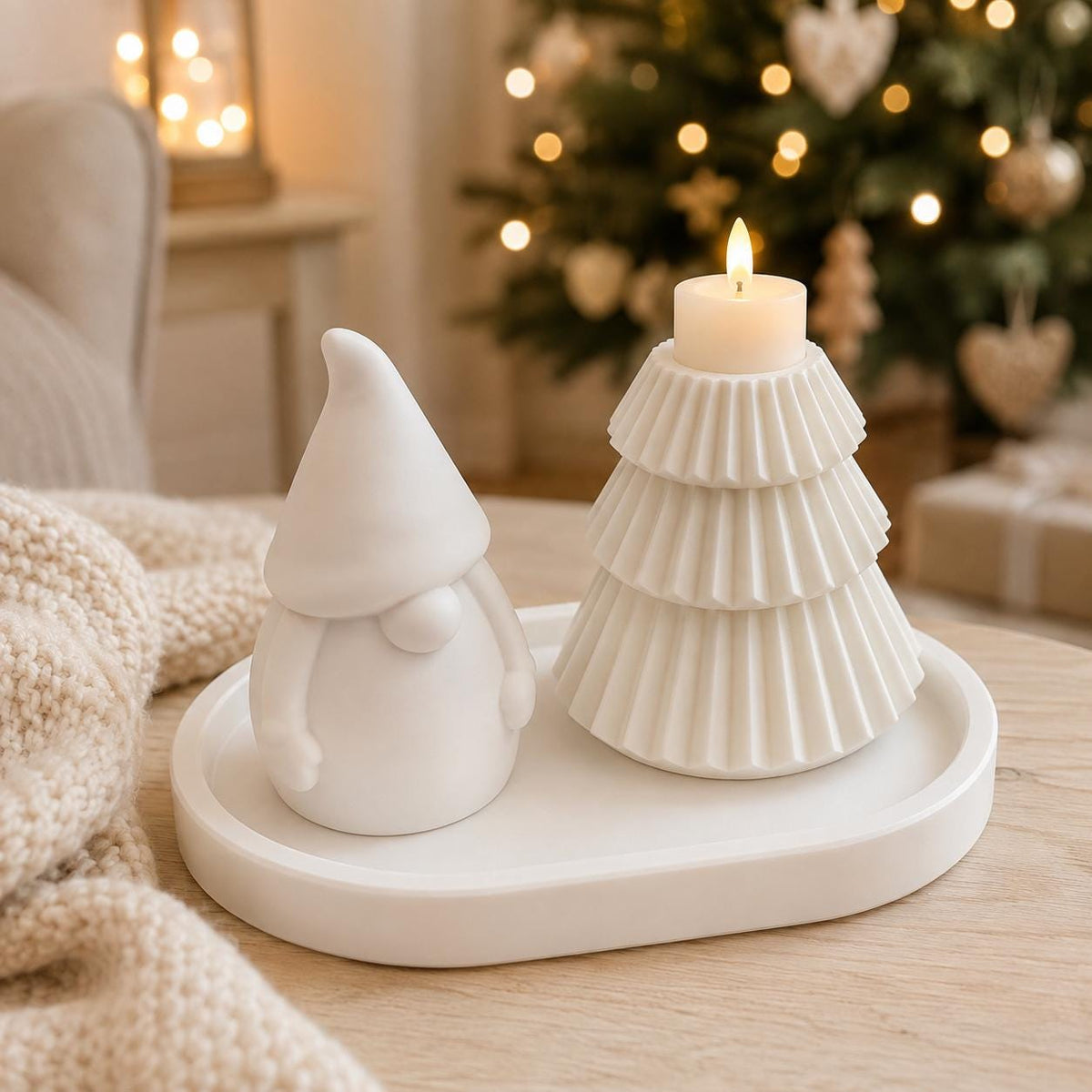 Silikonformen-Set Weihnachten  Wichtel, Tannenbaum-Kerzenhalter und Tablett  3er Set, Gießformen für Raysin, Keraflott, Gips