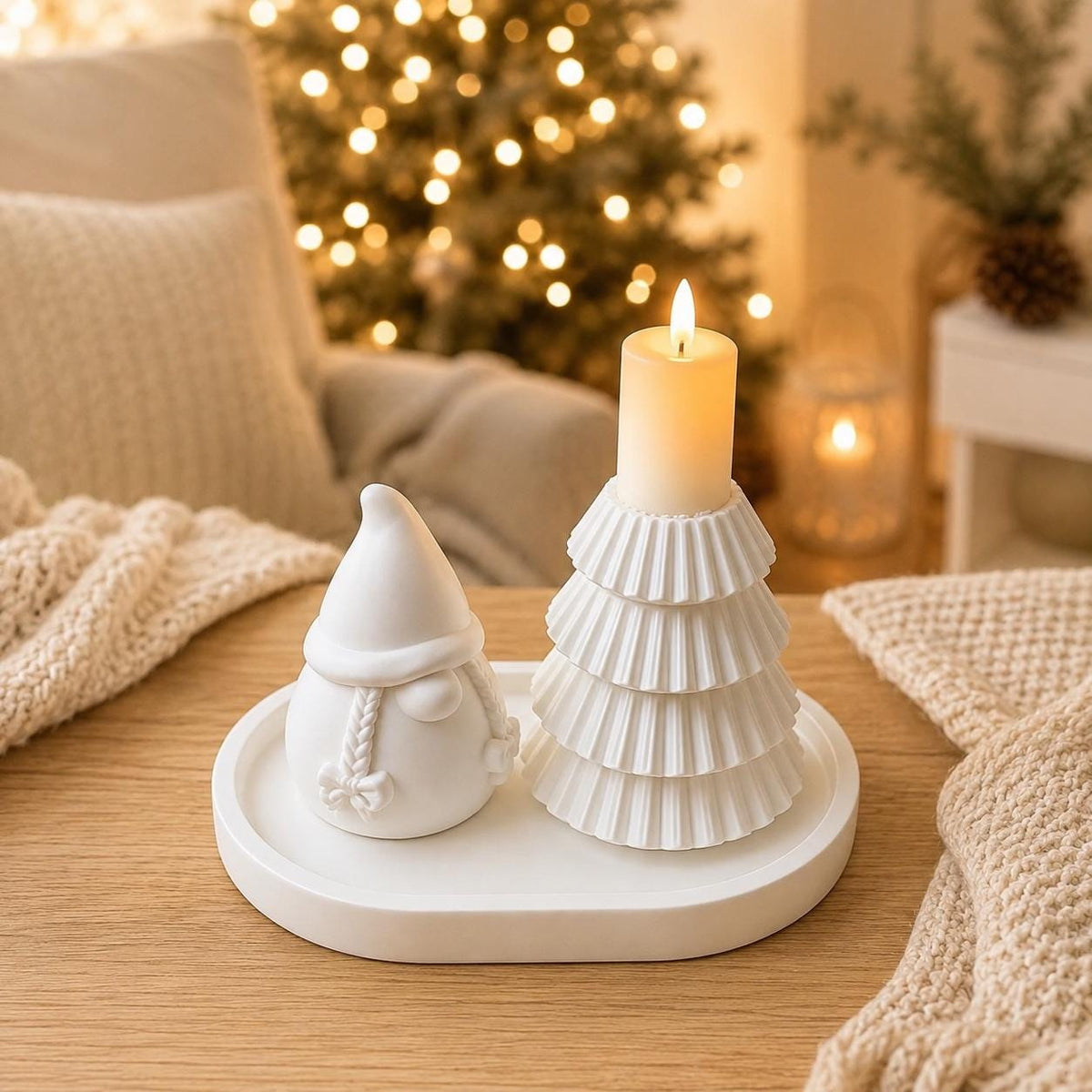 Silikonformen-Set Weihnachten  Wichtel, Tannenbaum-Kerzenhalter und Tablett  3er Set, Gießformen für Raysin, Keraflott, Gips