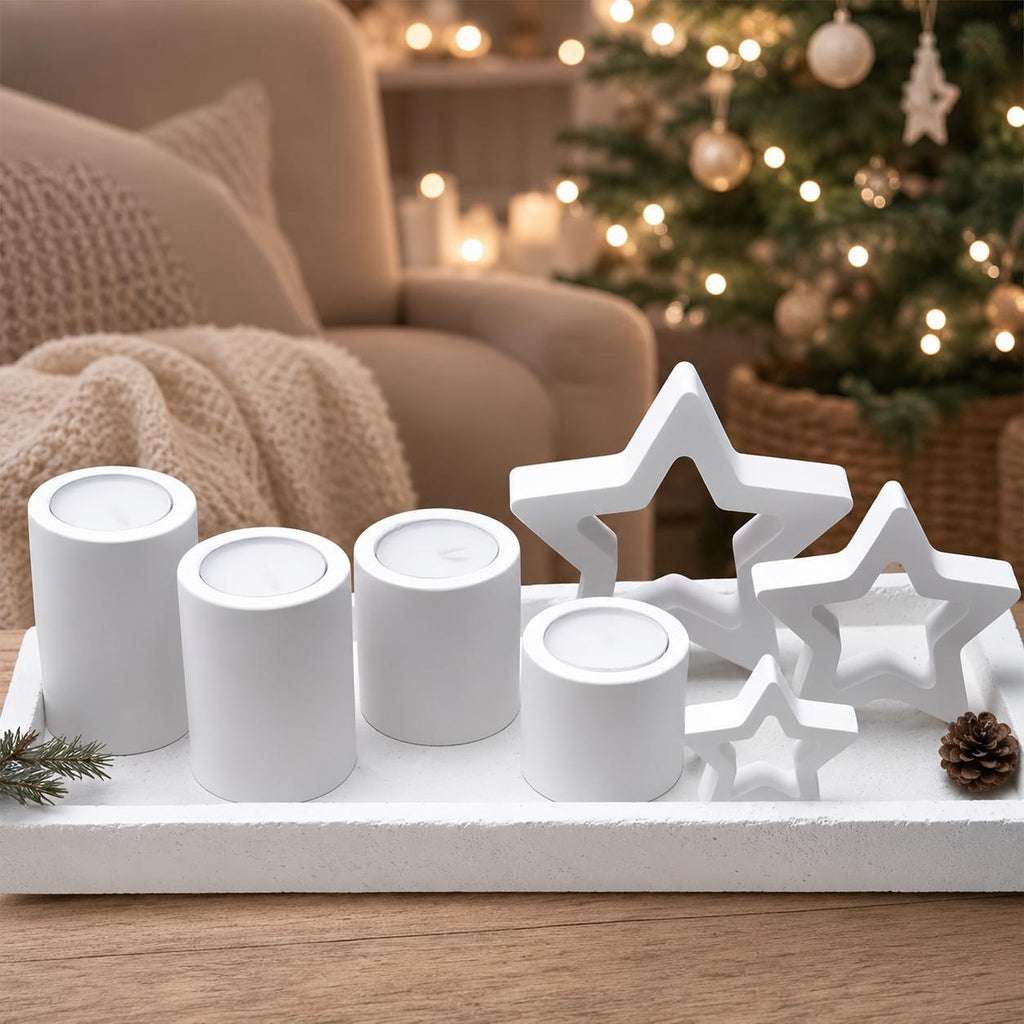 Silikonformen Advent 8er-Set  Kerzenhalter, Sterne und Tablett  Weihnachts-Gießformen für Raysin, Keraflott und Gips