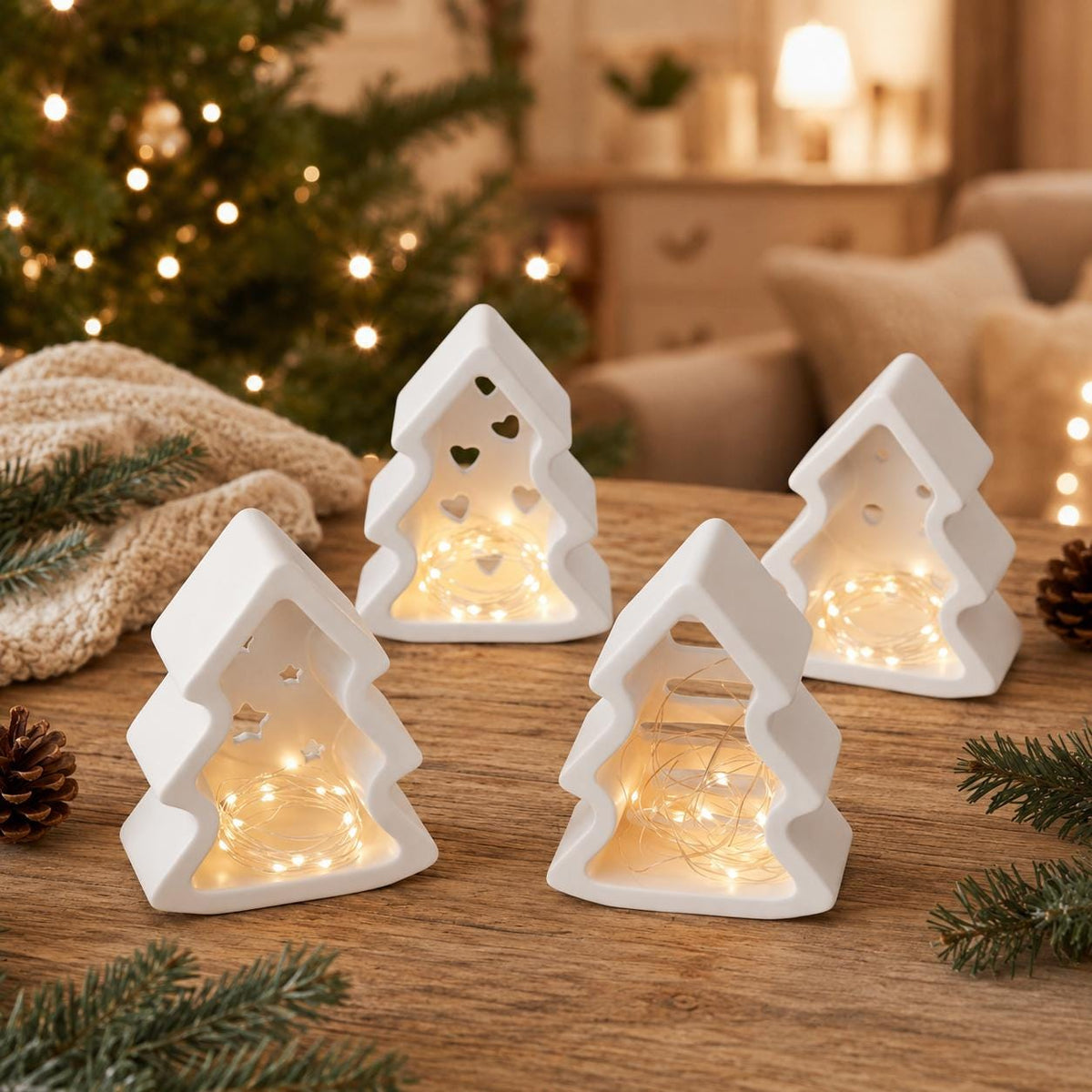 Silikonform Tannenbaum Kerzenhalter 4 Motive – Weihnachtsdeko Gießform für Raysin, Keraflott, Gips und Kreativbeton