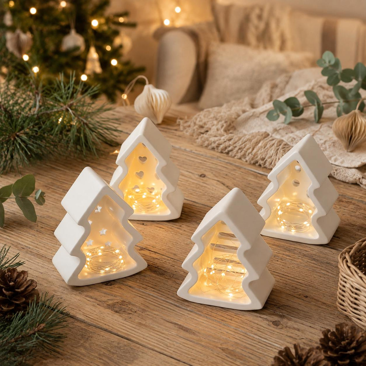 Silikonform Tannenbaum Kerzenhalter 4 Motive  Weihnachtsdeko Gießform für Raysin, Keraflott, Gips und Kreativbeton