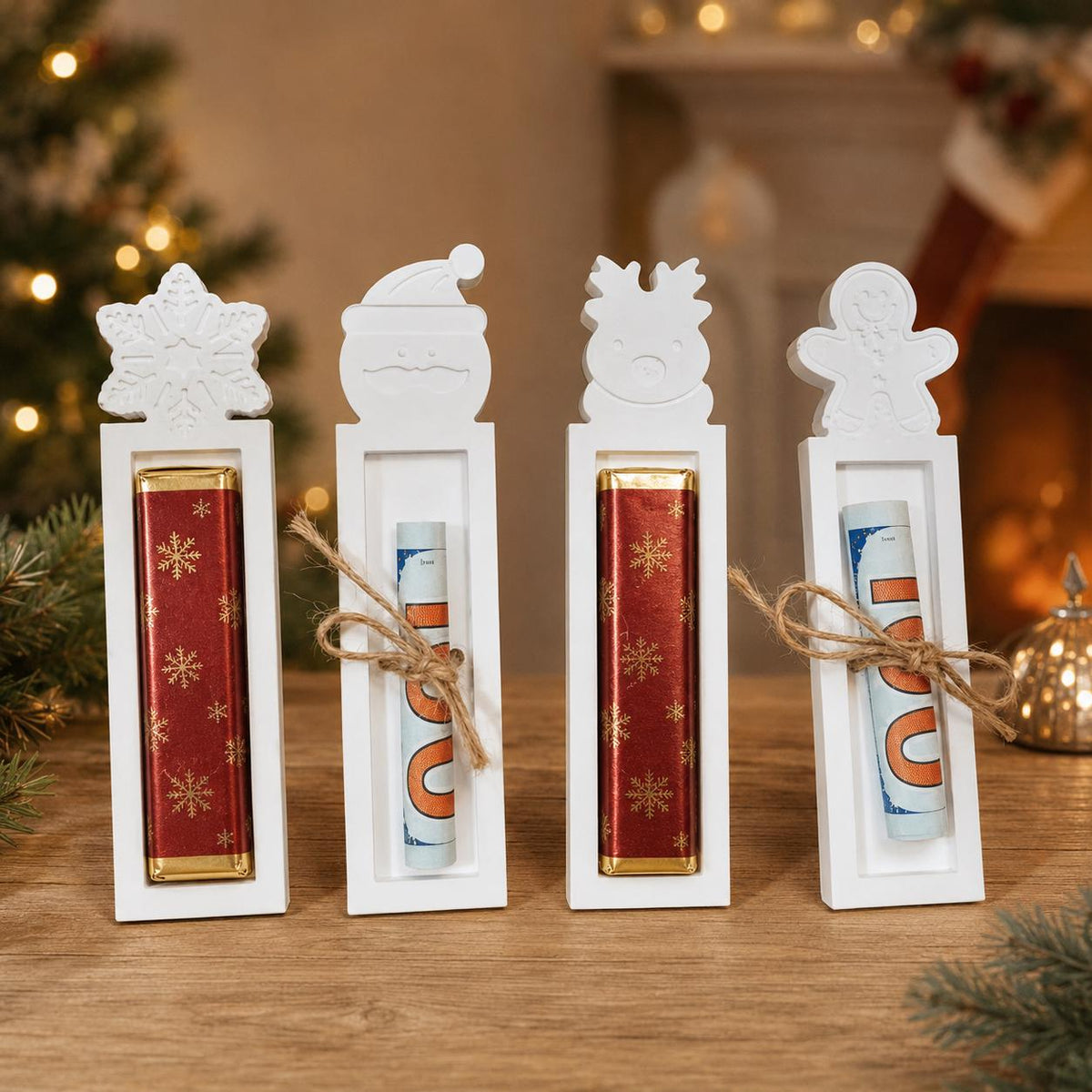 Silikonform Geldgeschenk Weihnachten – Gießform für Schokoriegel und Geldscheine – 4 Weihnachtsmotive