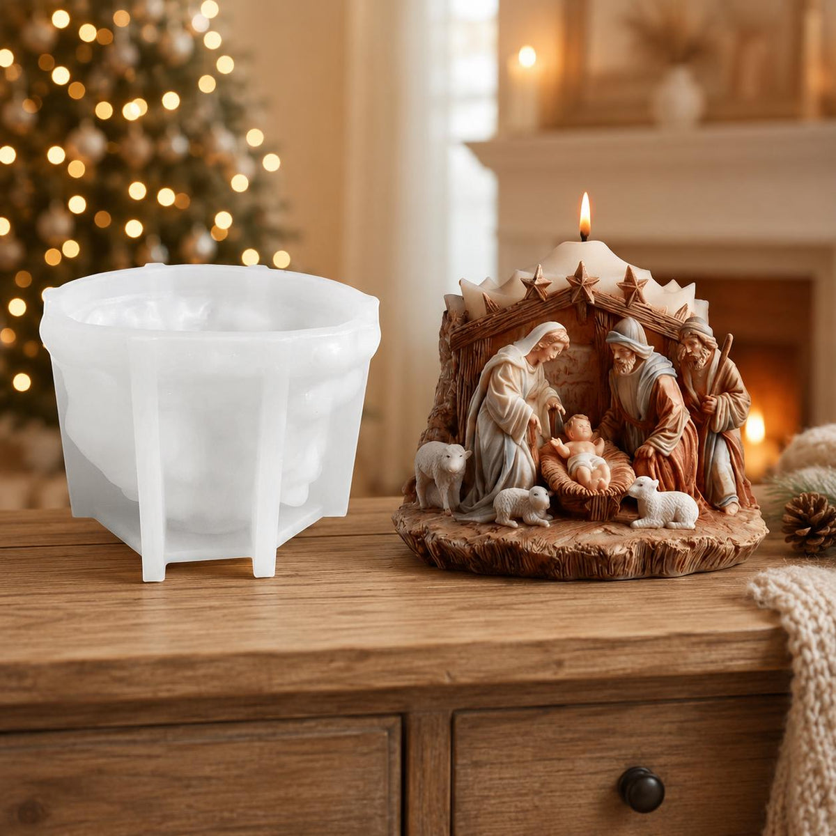 Silikonform Weihnachtskrippe 3D  Gießform Krippe mit Figuren  Weihnachtsdeko für Raysin, Keraflott, Gips und Wachs