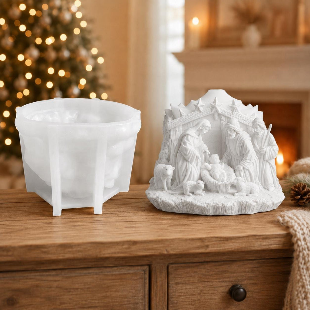 Silikonform Weihnachtskrippe 3D  Gießform Krippe mit Figuren  Weihnachtsdeko für Raysin, Keraflott, Gips und Wachs