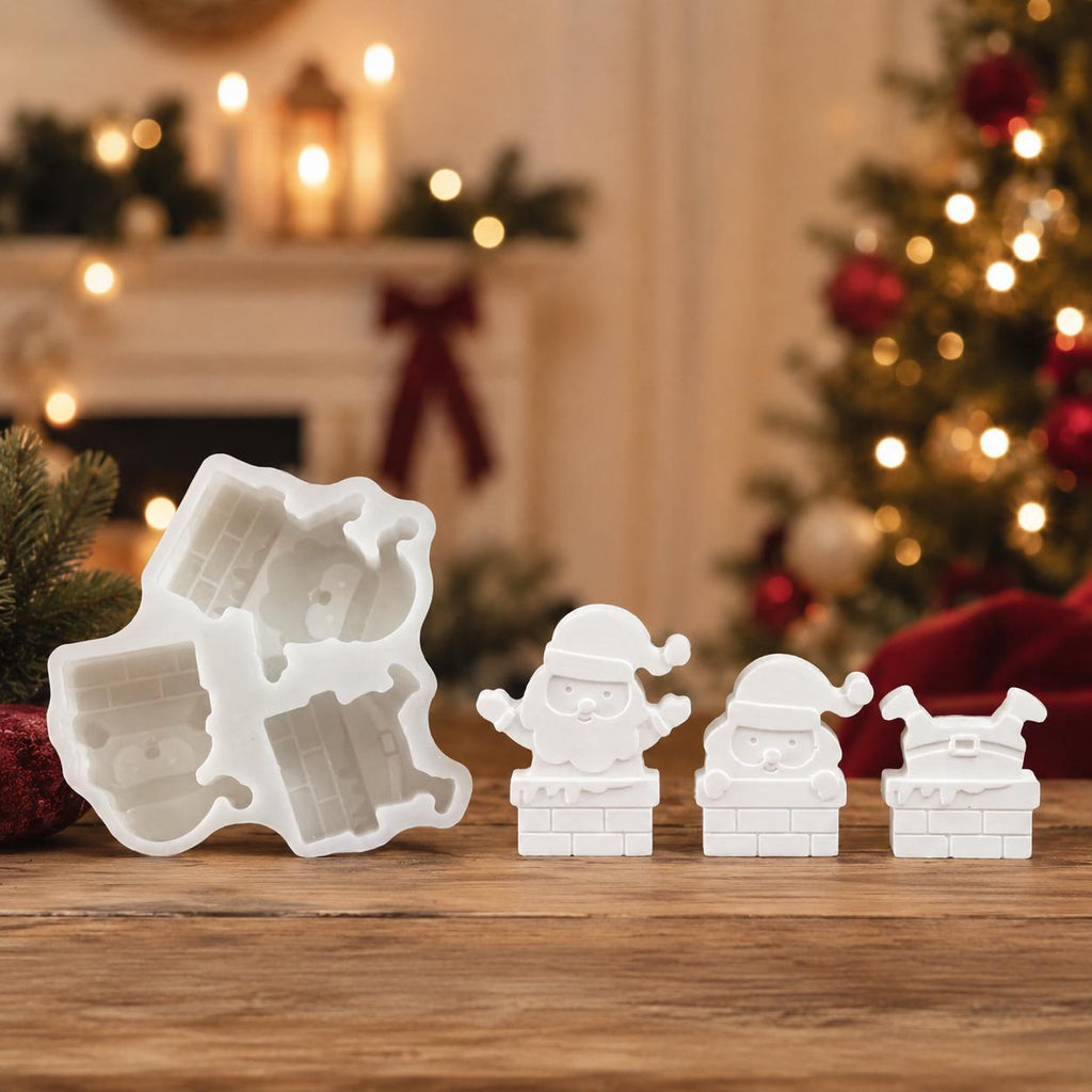 Silikonform Weihnachtsmann im Kamin – 3 Motive – Gießform Weihnachten für Raysin, Keraflott, Gips und Kreativbeton