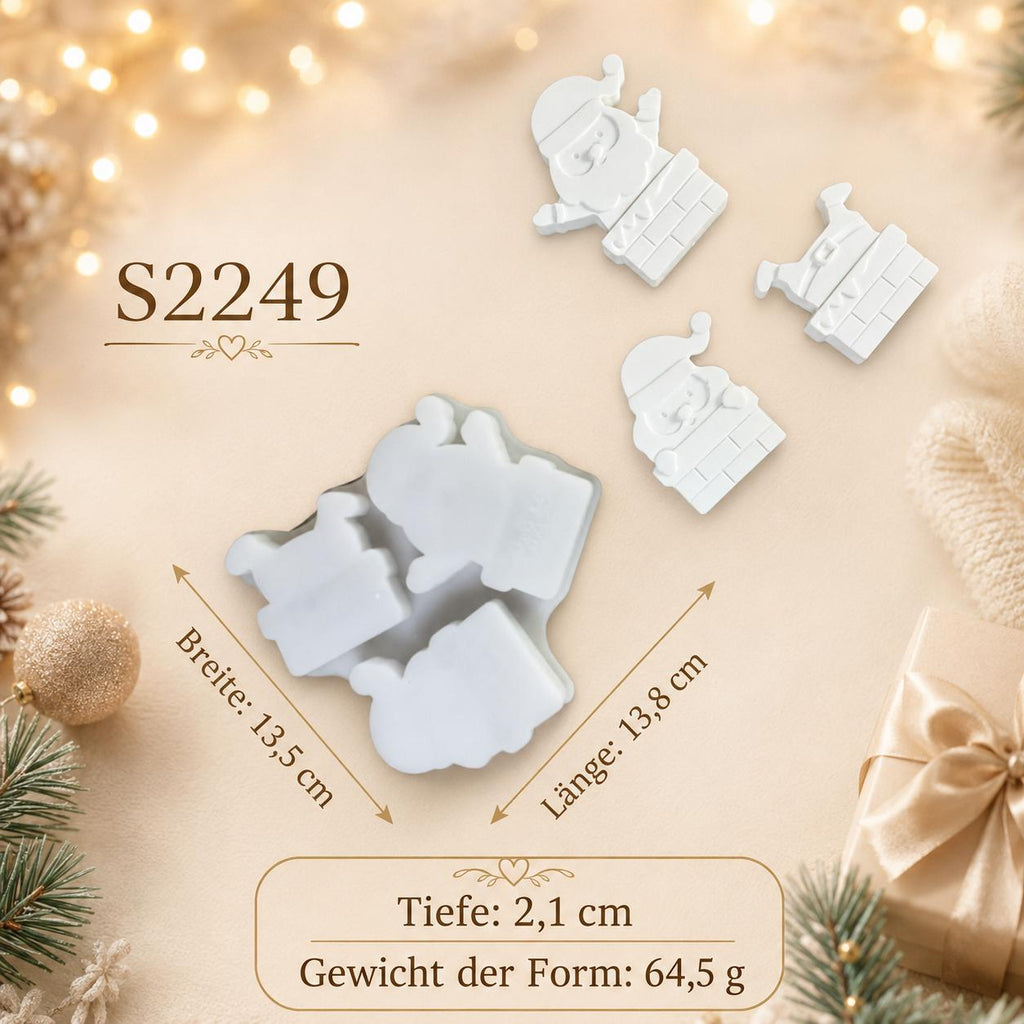 Silikonform Weihnachtsmann im Kamin – 3 Motive – Gießform Weihnachten für Raysin, Keraflott, Gips und Kreativbeton