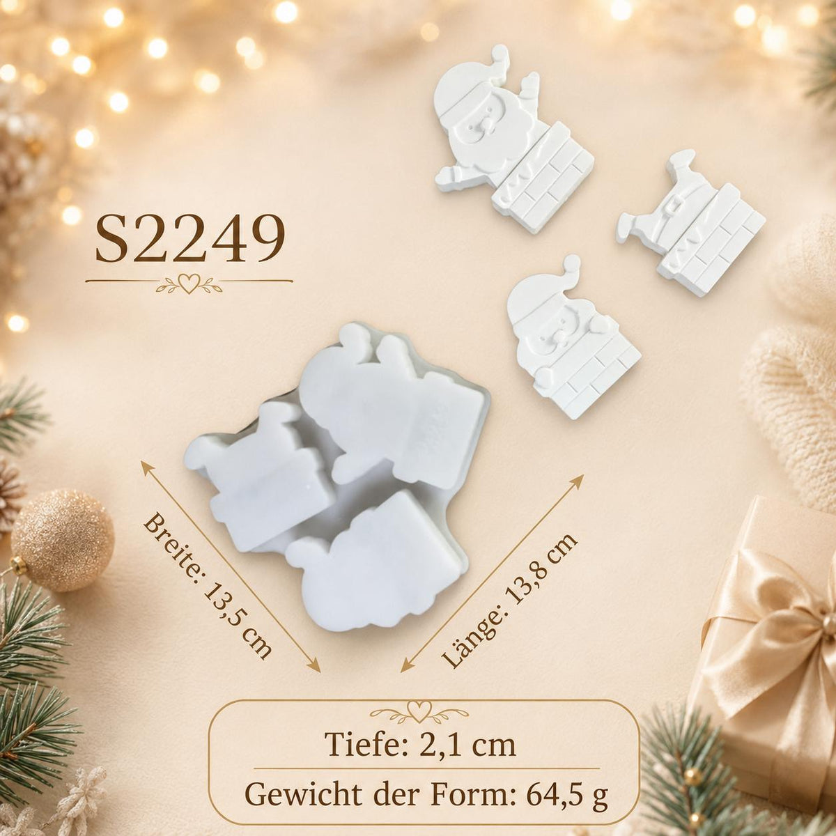 Silikonform Weihnachtsmann im Kamin – 3 Motive – Gießform Weihnachten für Raysin, Keraflott, Gips und Kreativbeton