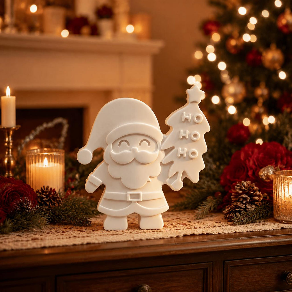 Silikonform Weihnachtsmann mit Tannenbaum  2-fach Gießform HO HO HO für Raysin, Keraflott, Gips und Weihnachtsdeko