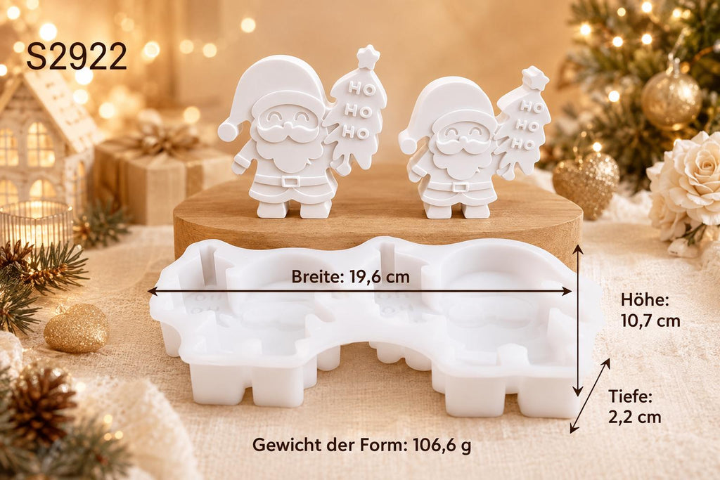 Silikonform Weihnachtsmann mit Tannenbaum  2-fach Gießform HO HO HO für Raysin, Keraflott, Gips und Weihnachtsdeko