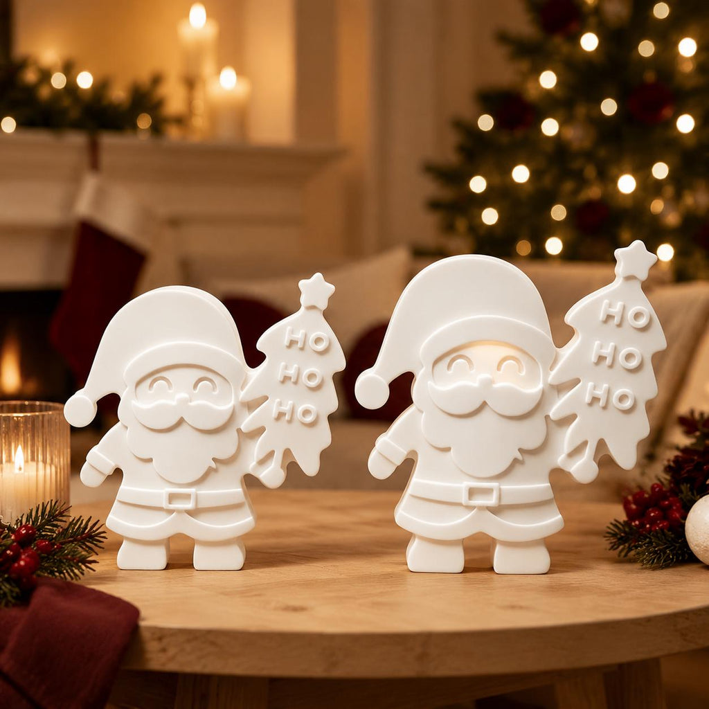 Silikonform Weihnachtsmann mit Tannenbaum  2-fach Gießform HO HO HO für Raysin, Keraflott, Gips und Weihnachtsdeko