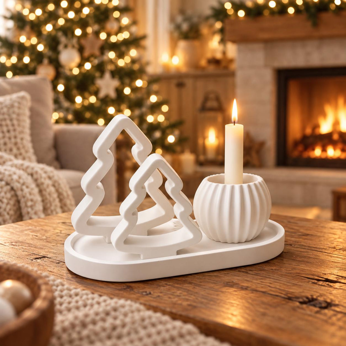 Silikonformen Weihnachten Set 4-teilig  Tannenbäume, Tablett & runder Halter  Gießformen für Raysin, Keraflott und DIY-Deko