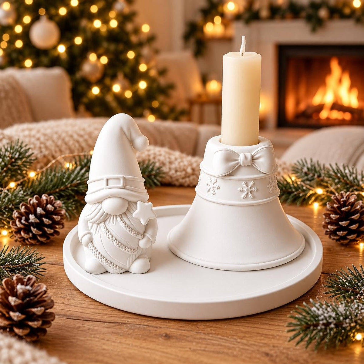 Silikonformen Set Weihnachten – Wichtel, Glocken, Kerzenhalter & Tablett – Gießformen für Raysin und Keraflott
