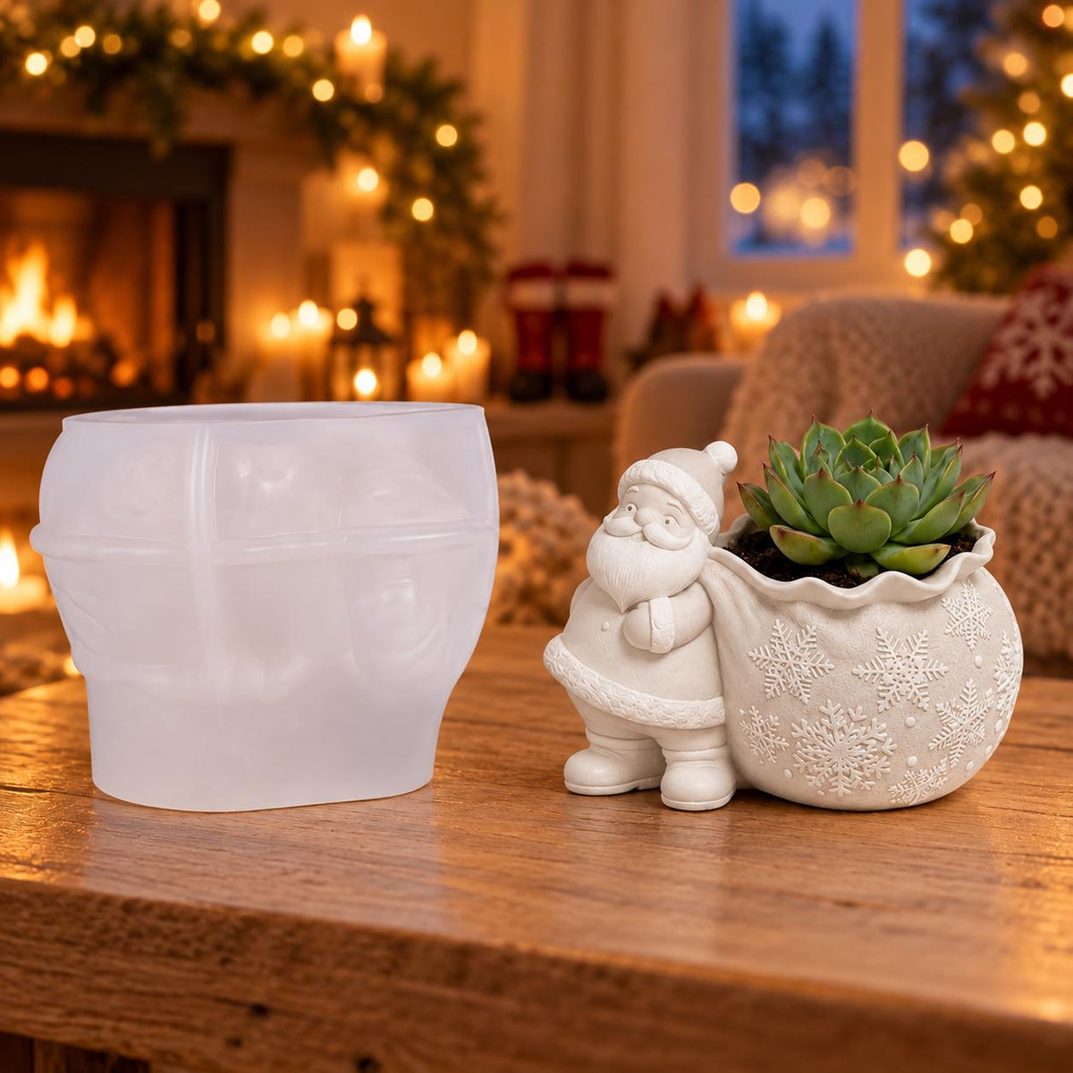 Silikonform Nikolaus mit Pflanzsack und Schneeflocken – Gießform für Raysin, Keraflott & Gips – DIY-Weihnachtsdeko