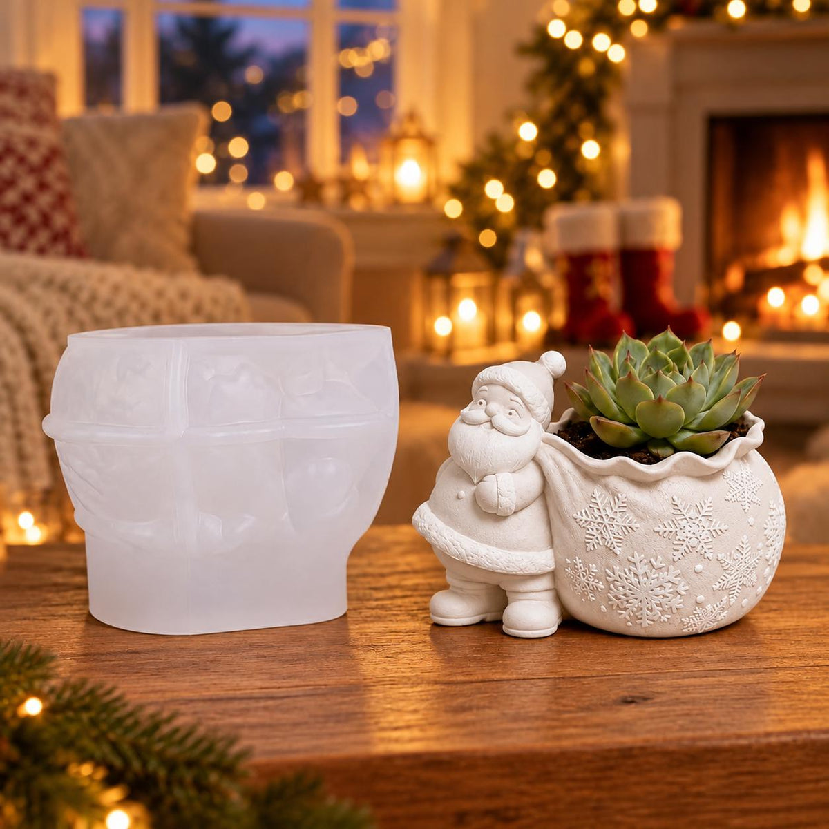 Silikonform Nikolaus mit Pflanzsack und Schneeflocken – Gießform für Raysin, Keraflott & Gips – DIY-Weihnachtsdeko