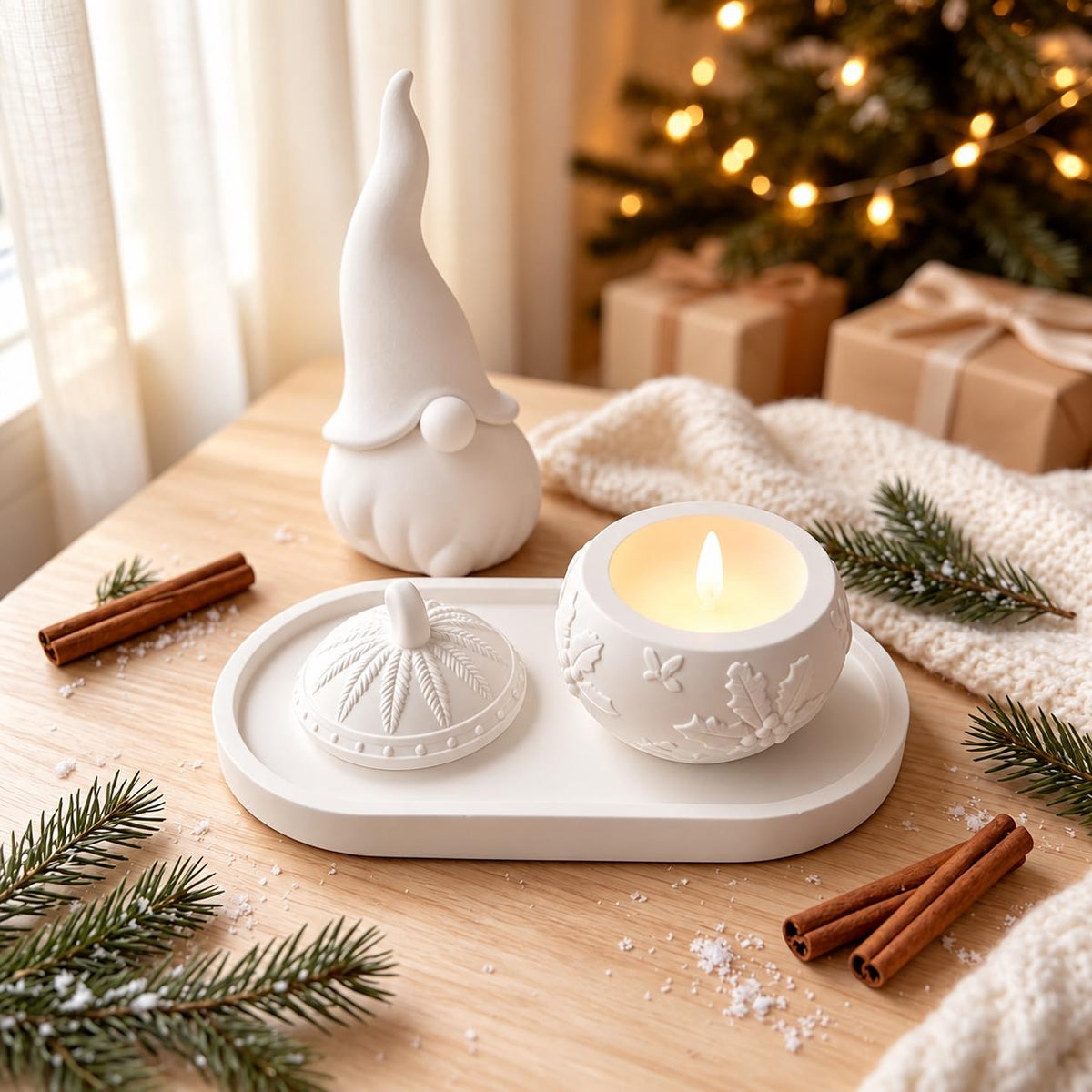 Silikonformen Set Weihnachten  Wichtel, Dose mit Deckel & ovales Tablett  Gießformen für Raysin, Keraflott und Gips