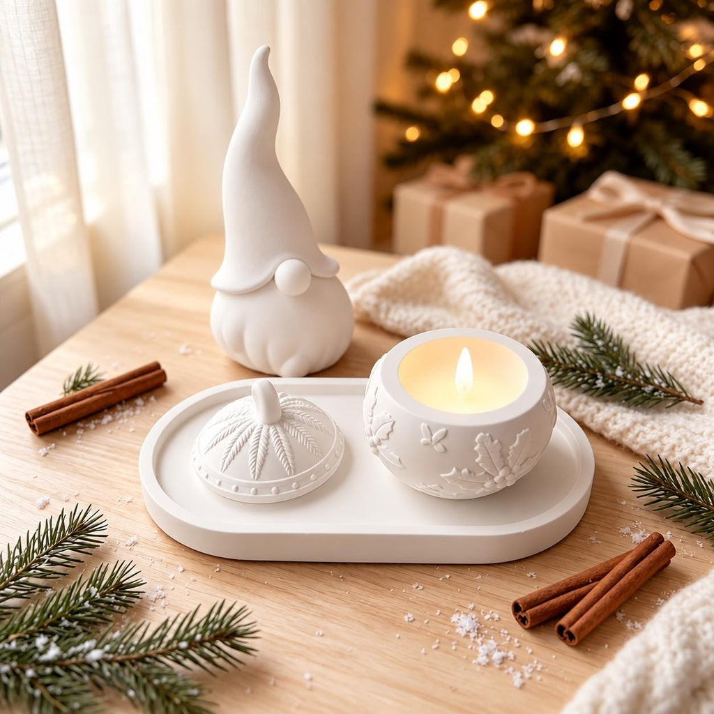 Silikonformen Set Weihnachten – Wichtel, Dose mit Deckel & ovales Tablett – Gießformen für Raysin, Keraflott und Gips