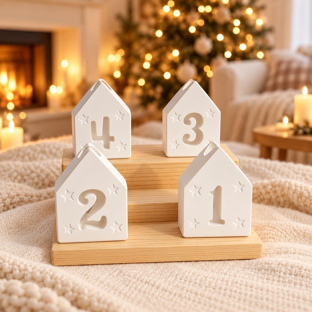Silikonformen Adventshäuser 14  4er Set Gießformen für Kerzenhalter mit Sternen  Weihnachtsdeko aus Raysin, Keraflott & Gips