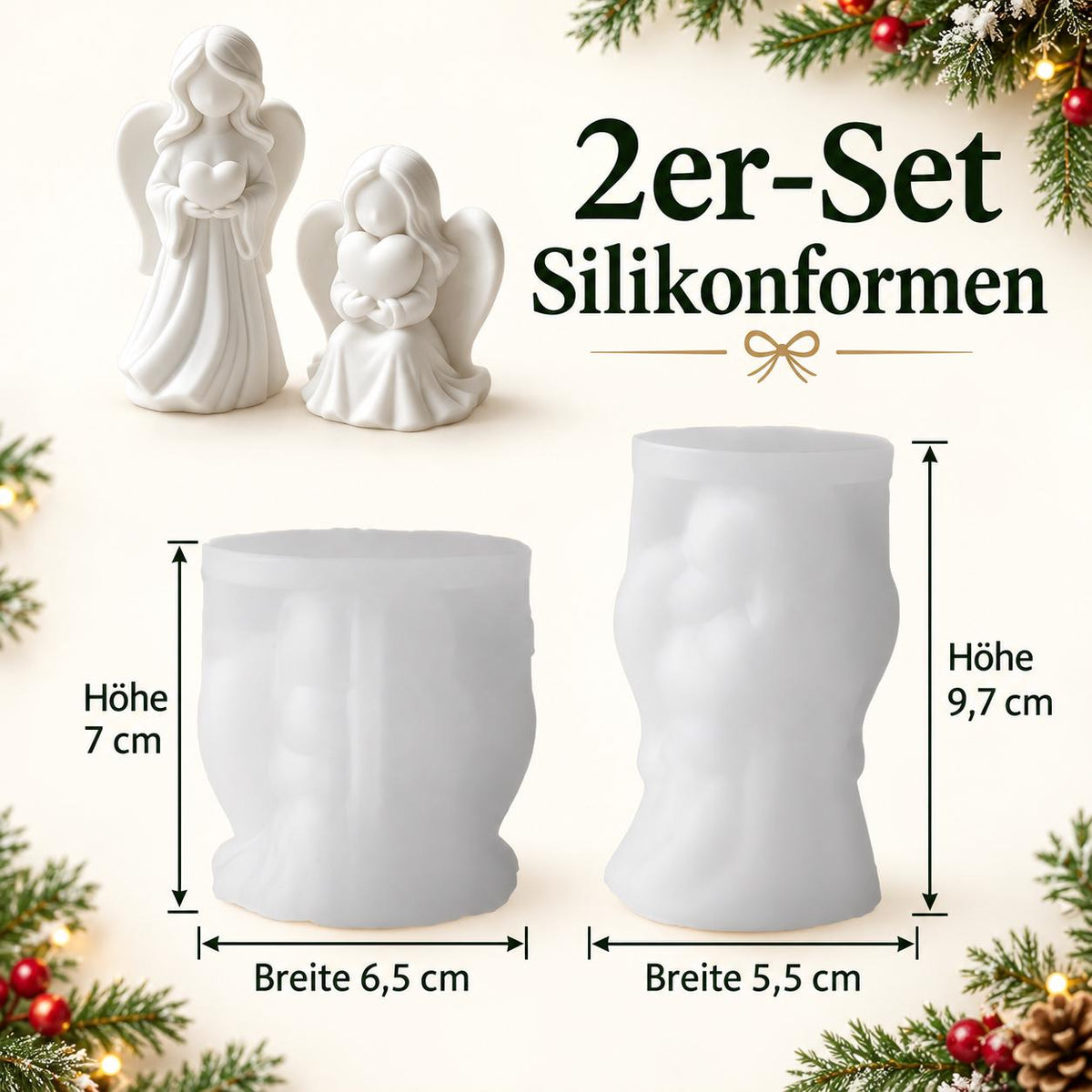 Silikonformen Engel mit Herz 2er-Set  Gießformen für Raysin und Keraflott  DIY-Weihnachtsdeko