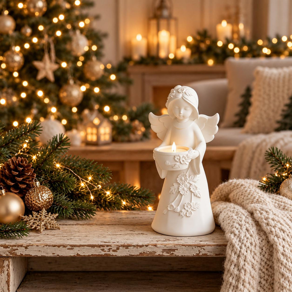 Silikon-Gießform Engel mit Schale und Blumenrelief  DIY Engelsfigur für Weihnachtsdeko und ganzjährige Dekoration