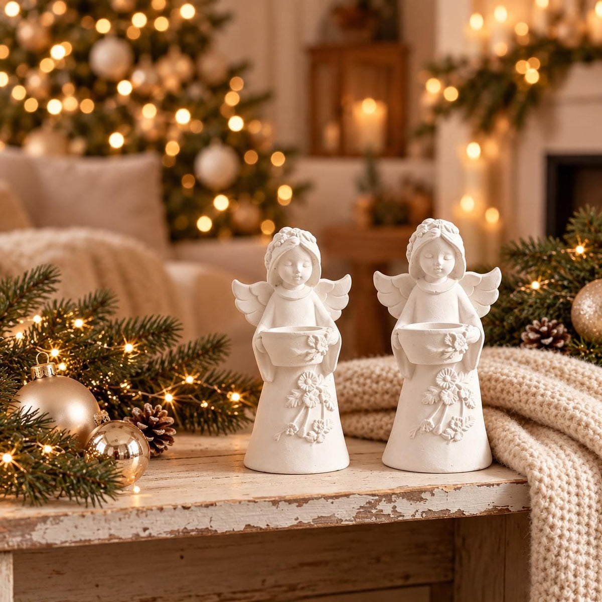 Silikon-Gießform Engel mit Schale und Blumenrelief – DIY Engelsfigur für Weihnachtsdeko und ganzjährige Dekoration